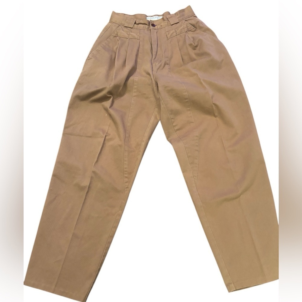Y2K KHAKI HIGH WAIST CARGO PANTS PLEATED SLIGHT BARREL LEG BY MIXED BLUE SIZE 7 - Picture 2 of 15